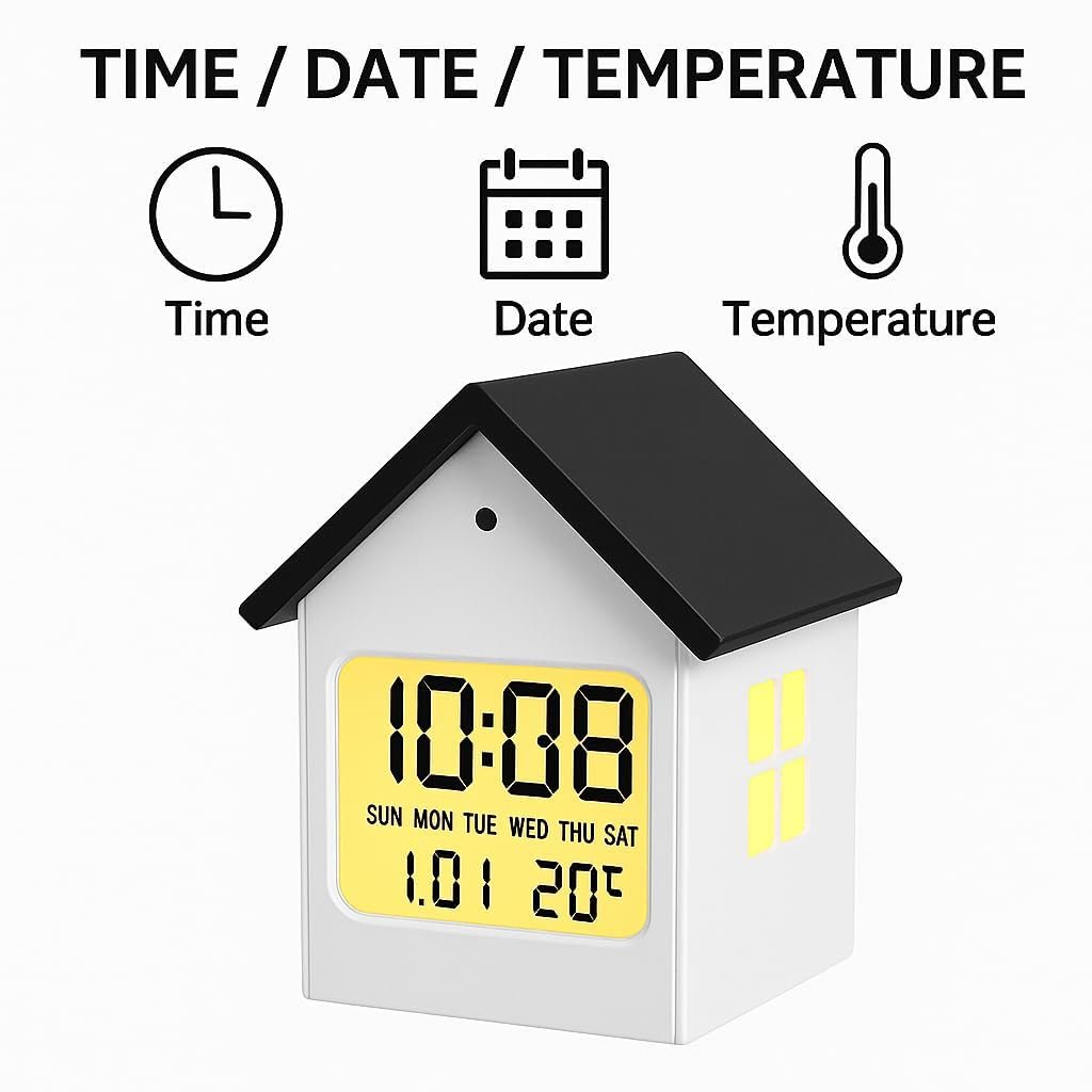 Digital Alarm Clock with Week,Date,Days-Month,Temperature Display,Compact Desk Table Clock for Stud